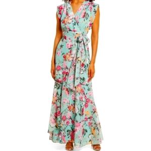 Eliza J Mint Floral Faux Wrap Maxi Dress 10